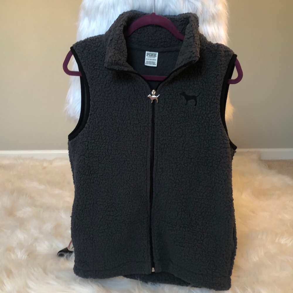 VS Pink gray fleece zip up vest